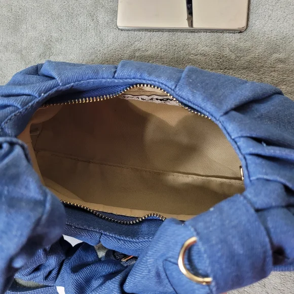 Fashion Nova Hard To Handle Handbag Crossbody Ruched Purse - Medium Wash Denim - Picture 9 of 12